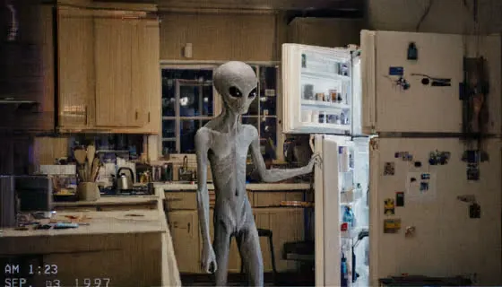 Grey alien kitchen